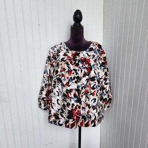 Bay Studio Career Blazer Jacket Women Black Red Lined 3/4 Sleeve Buttons Plus 2X